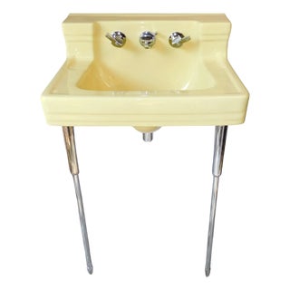 1957 Vintage "Standard" Companion Manchu Yellow Porcelain Sink With Chrome Legs ~Nice~ For Sale