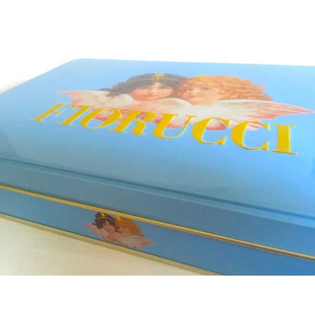 Baby Blue Vintage 1980s Fiorucci New Wave Italian Fashion Cherub Angels Post Modern Blue Tin Metal Box For Sale - Image 8 of 13