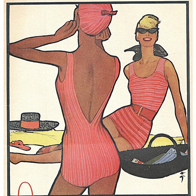 René Gruau 1958 Mid-Century Bathing Suit Fashion Advertisement Print by Gruau For Sale - Image 4 of 4