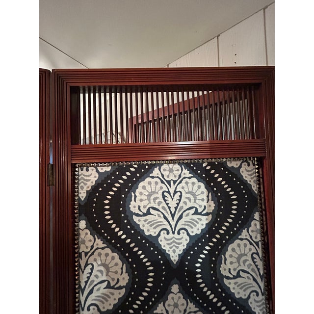 Vintage Mahogany & New Ikat Fabric 3 Panel Screen For Sale - Image 15 of 16