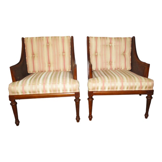 1940s Hollywood Regency Cane Back Bergere Chairs- a Pair For Sale
