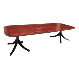 Antique Mahogany Double Pedestal Duncan Phyfe Style Dining Table With Three Extension Leaves For Sale