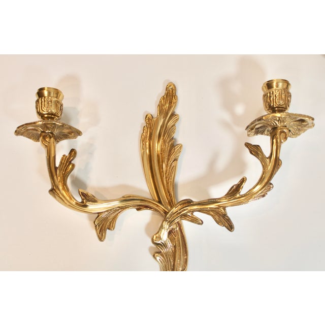 Mid 20th Century French Rococo Brass Sconces For Sale In Tulsa - Image 6 of 9