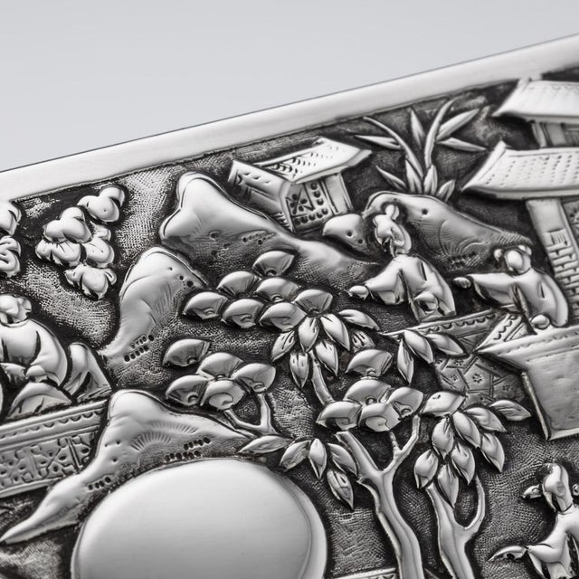 19th Century Chinese Solid Silver Aristocratic Processions Scene Box, 1870 For Sale - Image 17 of 18