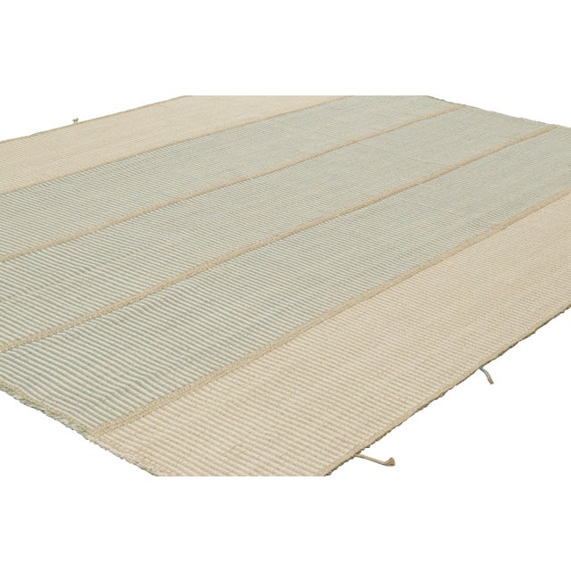 Rug & Kilim Rug & Kilim’s Contemporary Kilim in Beige and Blue Textural Stripes For Sale - Image 4 of 7