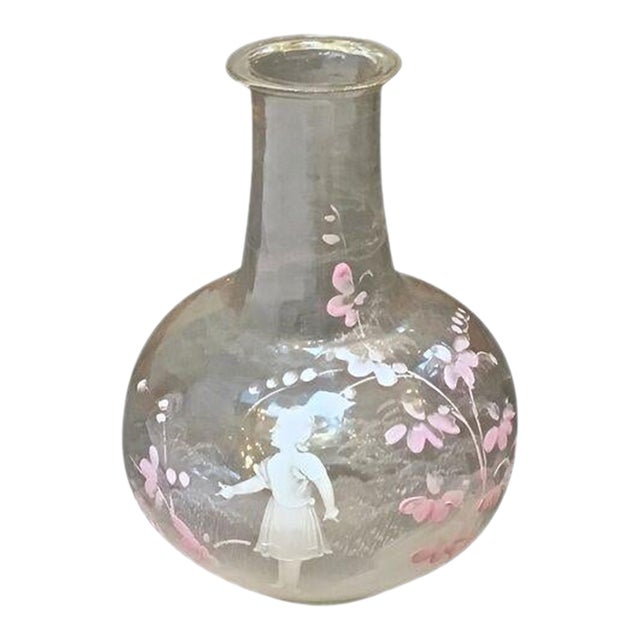 Antique M. Gregory Enamel Painted Glass Vase For Sale