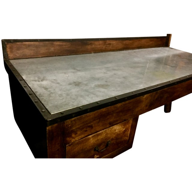 Antique Country Work Table | Island With Stainless Steel Top For Sale In New York - Image 6 of 11