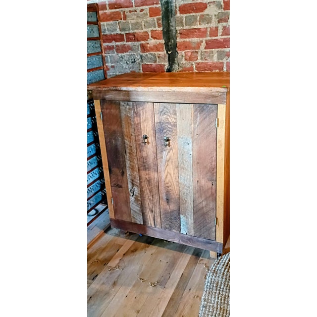 Wood Handcrafted Rustic Reclaimed Wood Two-Door Cabinet With Antique Heart Pine Top For Sale - Image 7 of 9