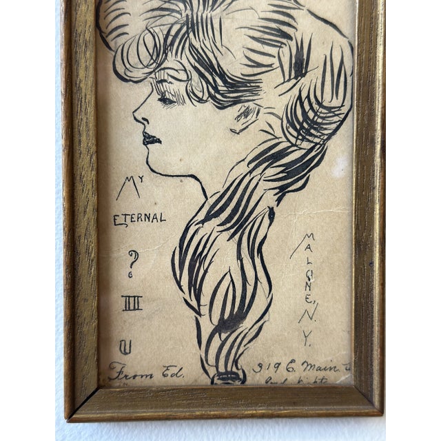 Wood Antique Gibson Girl-Style Illustration on Postcard, Circa Early 20th Century For Sale - Image 7 of 11