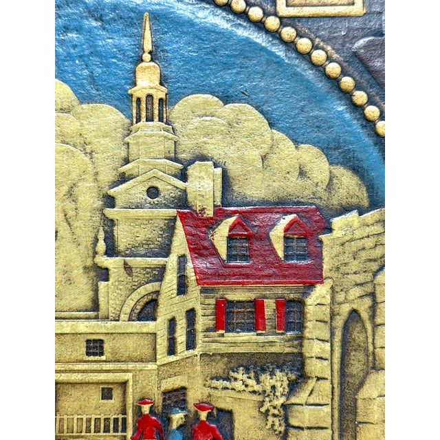 Antique Framed Embossed Colonial Philadelphia Village Scene Leather Panel For Sale - Image 9 of 14