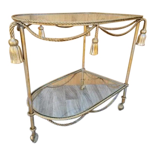 Hollywood Regency Italian Gilt Rope & Tassle Drinks Trolley Bar Cart For Sale