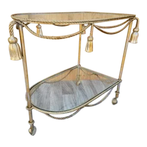 Hollywood Regency Italian Gilt Rope & Tassle Drinks Trolley Bar Cart