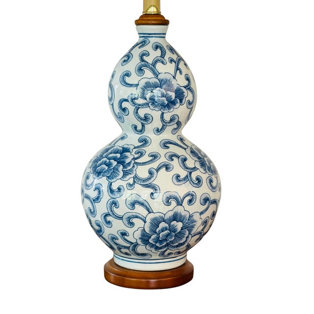 Lauren Ralph Lauren Blue & White Chinoiserie Double Gourd Porcelain Table Lamp For Sale - Image 10 of 11