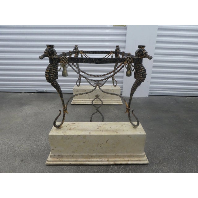 Wrought Iron Seahorse & Starfish Console Table Base on Terrazzo Plinths For Sale - Image 4 of 13