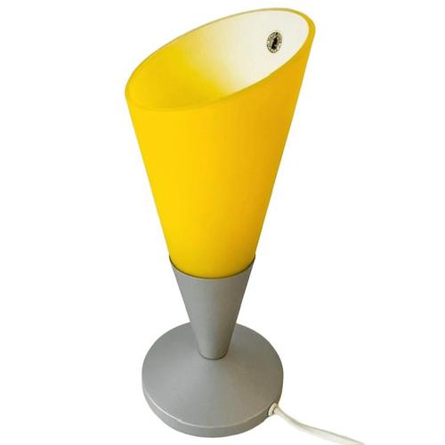 Vintage yellow ikea table lamp model b9419 from the 1990s. Striking design with a yellow conical shade and grey base, an...