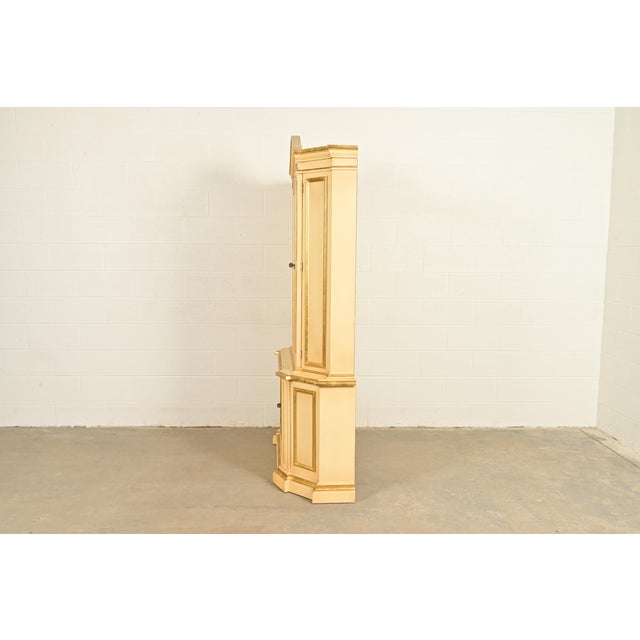 Karges Style French Regency Louis XVI Cream Lacquered and Gold Gilt Breakfront Bookcase Cabinet, Circa 1960s For Sale - Image 12 of 14