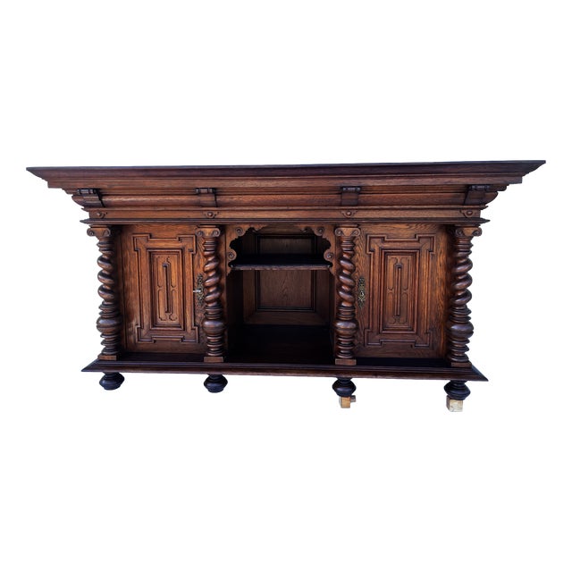 Antique Oak Buffet with Twisted Wooden Balusters, 1890-1910 For Sale