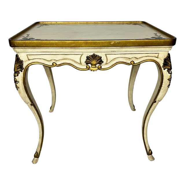 Florentine Hand Painted Gold Shell Detail Tea Table Mid-Century Hoof Foot For Sale