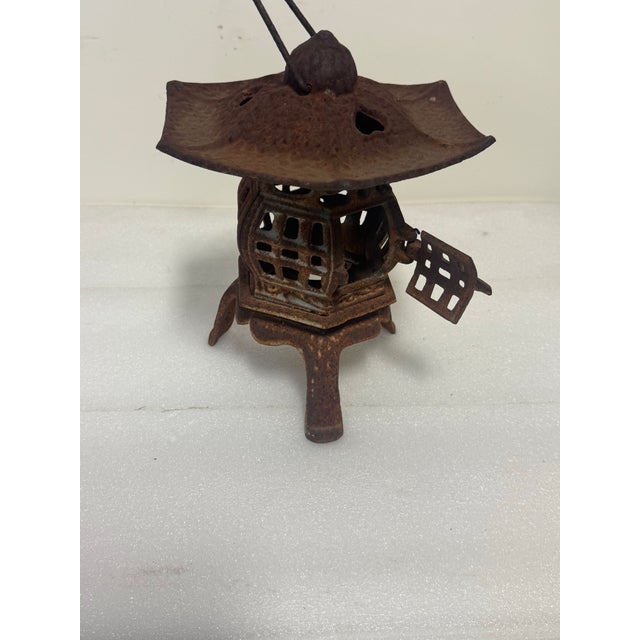 Japanese Antique Japanese Style Cast Iron Pagoda Garden Lantern For Sale - Image 3 of 12