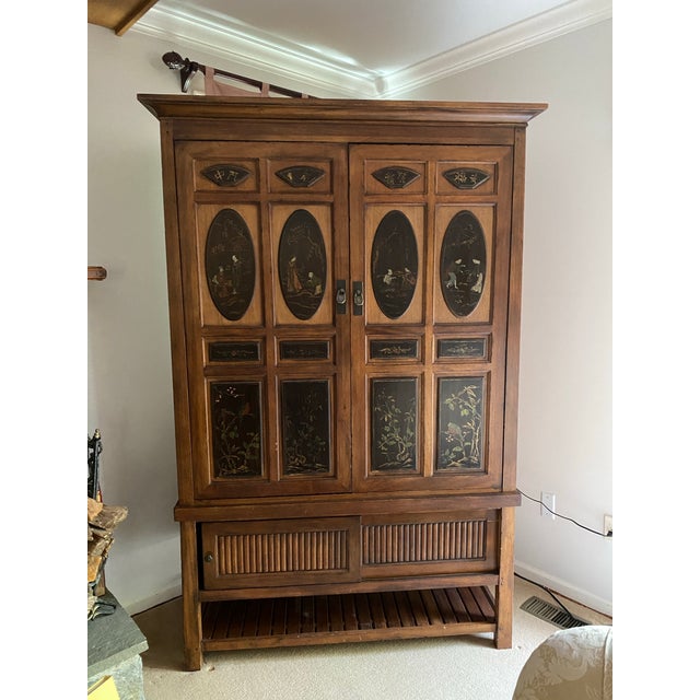 Late 20th Century Mandalay by Drexel Heritage Entertainment Armoire in Decorative Asian-Style For Sale - Image 9 of 13