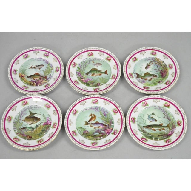 Early 20th Century (12) Victoria Carlsbad Austria, Porcelain Fish Plates & Gravy Sauce Boat For Sale - Image 4 of 12