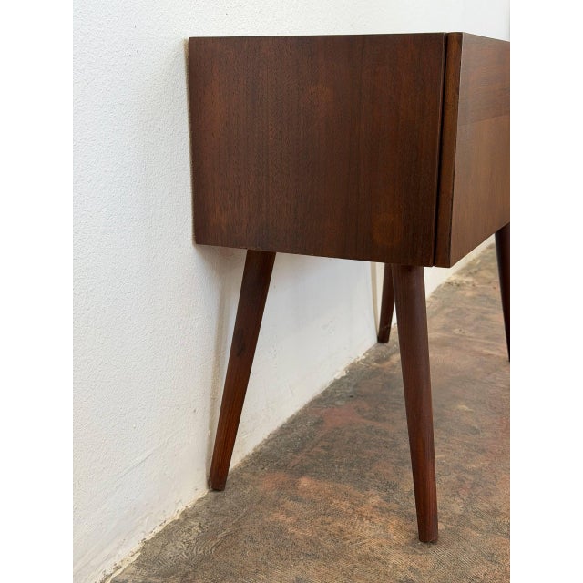 Walnut Entry Console Table With Drop-Down Storage Compartment Vintage Mid-Century Modern 1960s For Sale - Image 10 of 13