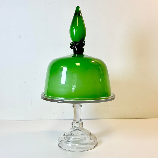 Hollywood Regency 1970s Vintage Italian Boho Chic Hollywood Regency Murano Glass Cloche Over a Cake Stand - 2 Piece Set For Sale - Image 3 of 14