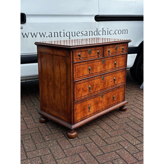Oyster Veneer Chest of Drawers with Original Brass Handles from William & Mary For Sale - Image 15 of 18