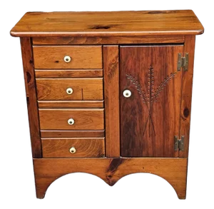Early American Style Stained Pine Side Chest Cabinet
