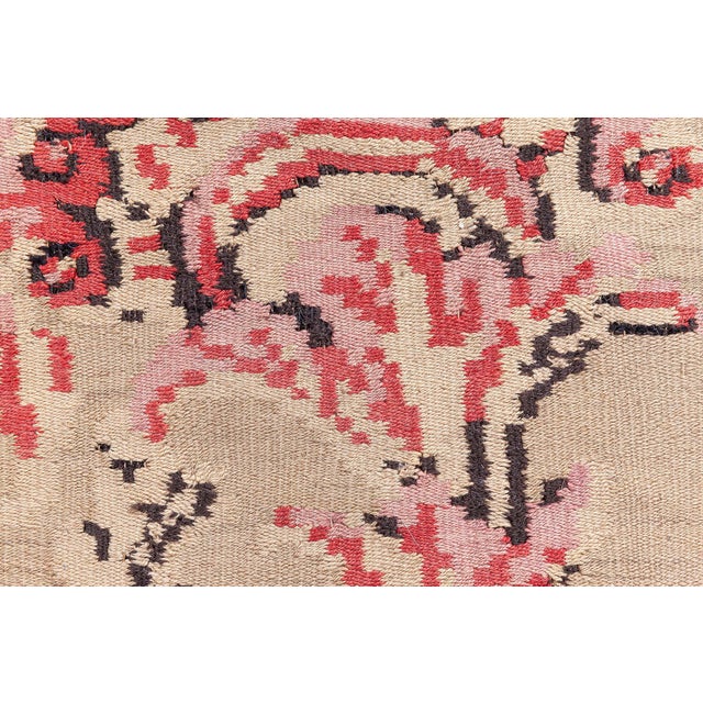 Beige Vintage Bessarabian Flat-Weave Wool Rug  Vibrant Rococo Revival with Pixelated Charm For Sale - Image 8 of 8