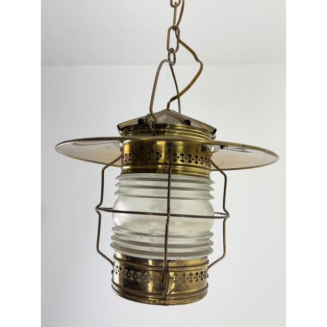 Gold Naval Pendant Lamp in Brass and Opaline Glass, 1940s For Sale - Image 8 of 13