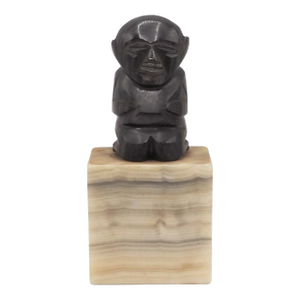 Mid Century Modern Stone Sculpture Primitive Style Figure Onyx Base 9”