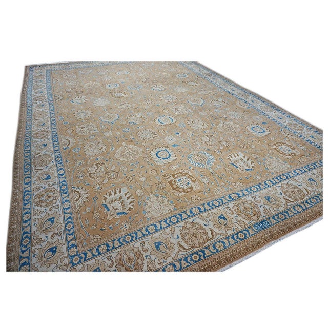 Antique 1940s Persian Tabriz Wool 11x15 Brown, Tan, & Blue Handmade Area Rug #9902886 For Sale In Houston - Image 6 of 10