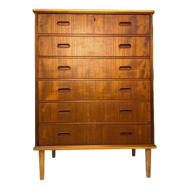 Danish Teak Chest of Drawers with Lock For Sale