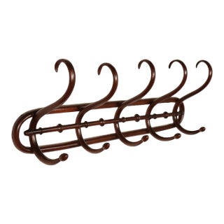 Vintage French Thonet Style Coat Hat Rack Wall Hanging Hooks Mahogany Art Nouveau Hall Tree For Sale