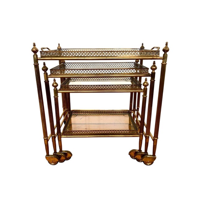 Art Deco Style Nesting Tables in Brass, 1950s, Set of 3 For Sale - Image 11 of 11
