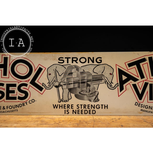 Vintage Double-Sided Athol Vises Tin Litho Advertising Sign For Sale In Chicago - Image 6 of 12