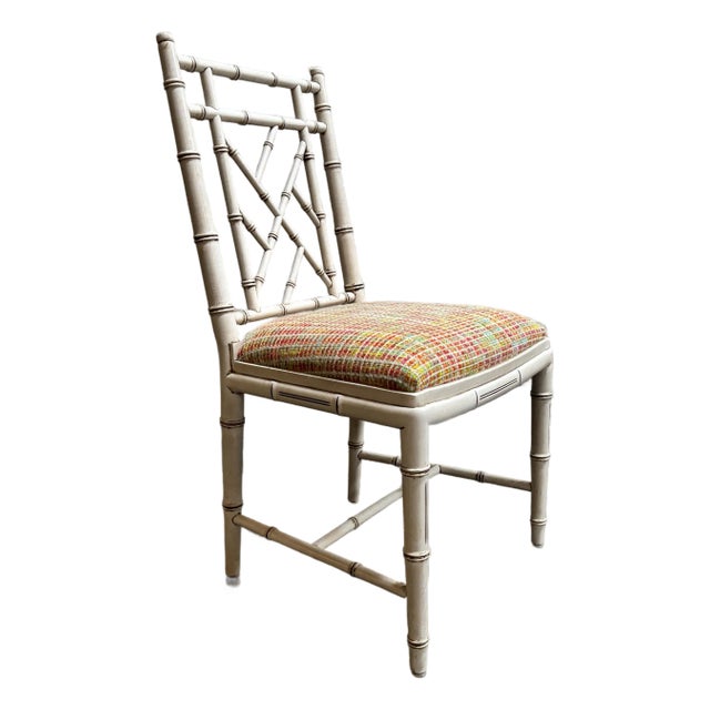 Vintage Chinoiserie Style Faux Bamboo Accent, Desk or Vanity Chair C. 1970s For Sale