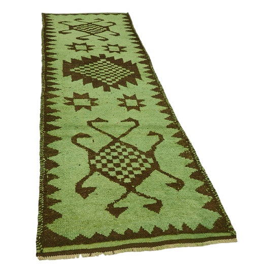 Bohemian Green Runner Rug For Sale