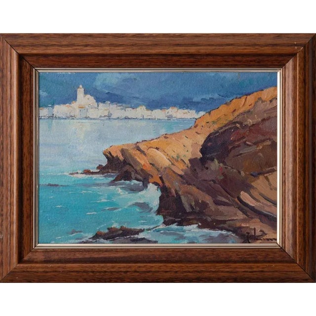 Signed framed colourist influenced seascape oil study. Cadaques on the horizon by tomas perez martinez. Artist name: tomas...
