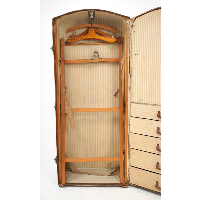 Traditional Antique Wood Arched Steamer Wardrobe Trunk For Sale - Image 3 of 16