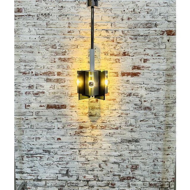 Vintage Italian Pendant Lamp in Aluminium and Smoked Glass, 1970s For Sale - Image 14 of 15