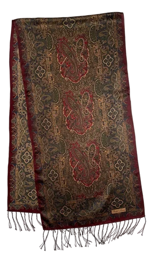 1990s Ralph Lauren Silk Satin Burgundy Paisley Scarf