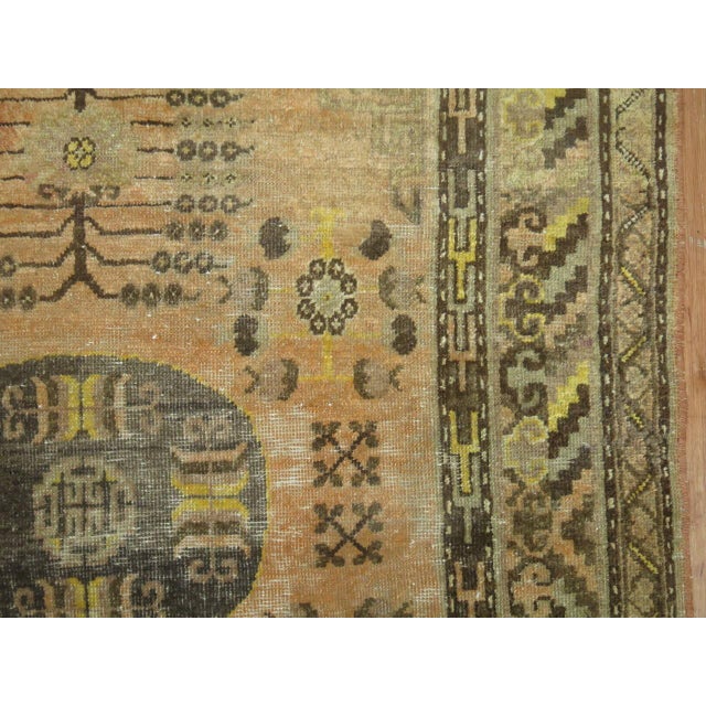 19th Century Zabihi Collection Orange Khotan Scatter Rug - 4'1" x 5'4" For Sale In New York - Image 6 of 12