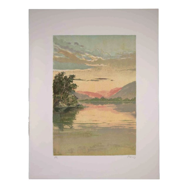 Mario Sportelli, Sunrise on the Lake, Original Lithograph, 1970s For Sale