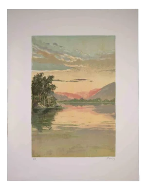 Mario Sportelli, Sunrise on the Lake, Original Lithograph, 1970s