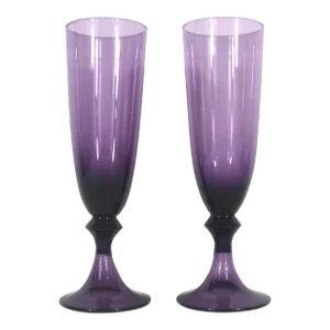 Vintage Pair of Amethyst Champagne Glass Flutes Plum Purple