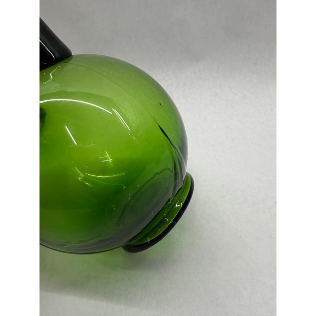 1960s Mid-Century Modern Hand-Blown Green Glass Globe Cruet Set With Stopper For Sale - Image 4 of 6