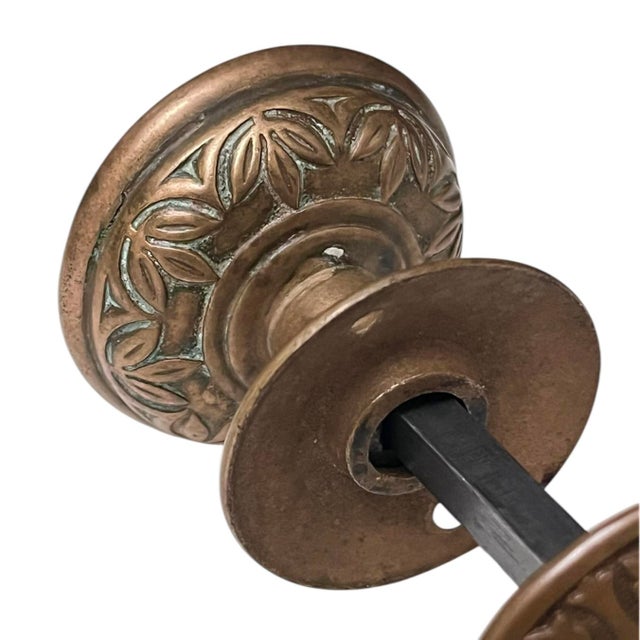 Victorian 19th Century Antique American Bronze Door Knobs With Rosettes - A Pair For Sale - Image 3 of 8