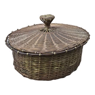 1980s Brass Woven Basket With Lid For Sale